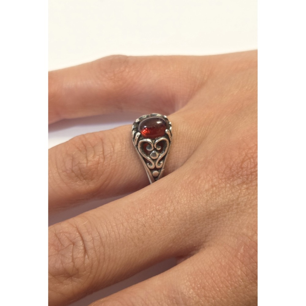 Vintage Kabana Signed Sterling Silver & Garnet Ornate Statement Ring Size 6.5